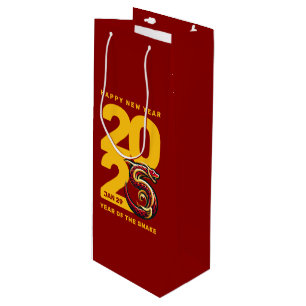 Red Gold Year of the Snake 2025 Wine Gift Bag