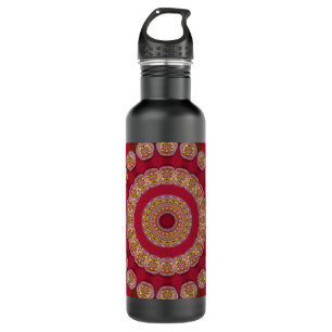 Red Gold Yellow rosettes Mandala 710 Ml Water Bottle