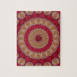 Red Gold Yellow rosettes Mandala Jigsaw Puzzle