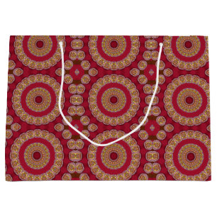 Red Gold Yellow rosettes Mandala Large Gift Bag