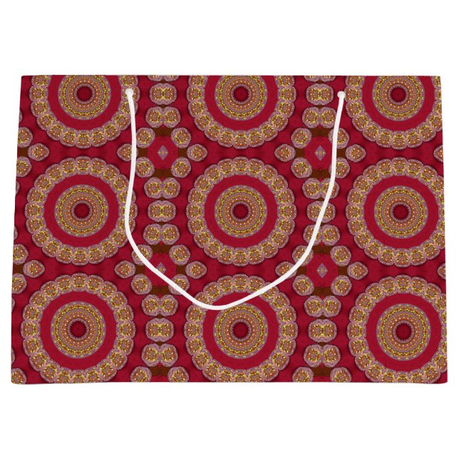 Red Gold Yellow rosettes Mandala Large Gift Bag (Front)