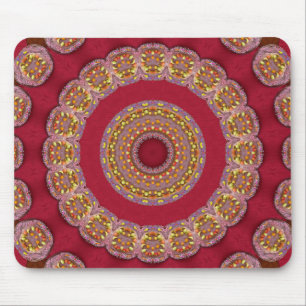 Red Gold Yellow rosettes Mandala Mouse Pad