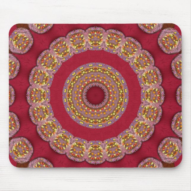 Red Gold Yellow rosettes Mandala Mouse Pad (Front)