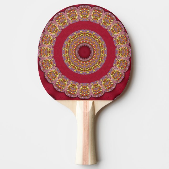 Red Gold Yellow rosettes Mandala Ping Pong Paddle (Front)