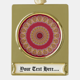 Red Gold Yellow rosettes Mandala Plated Banner Ornament