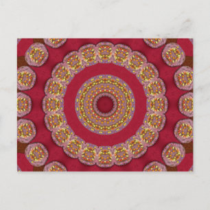 Red Gold Yellow rosettes Mandala Postcard