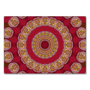 Red Gold Yellow rosettes Mandala Table Number