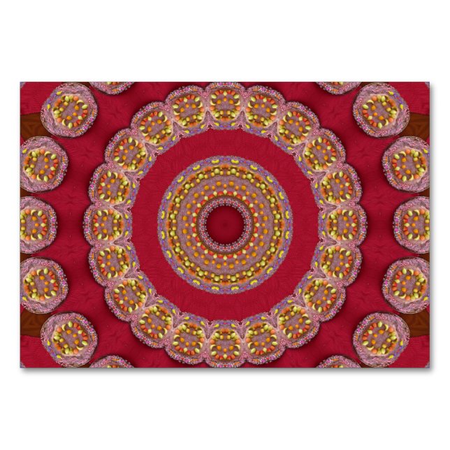Red Gold Yellow rosettes Mandala Table Number (Front)