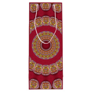 Red Gold Yellow rosettes Mandala Wine Gift Bag