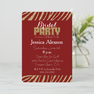 Red Gold Zebra Print Faux Glitter Bridal Shower Invitation
