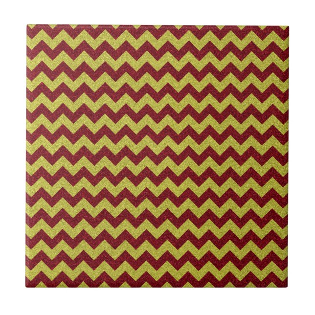 Red & Gold Zig Zag Glitter Ceramic Tile (Front)