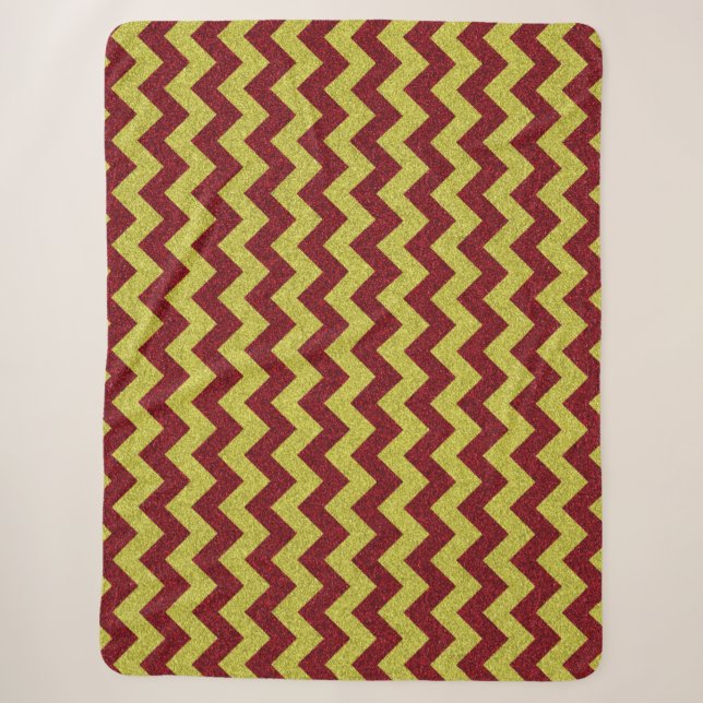 Red & Gold Zig Zag Glitter Sherpa Blanket (Front)