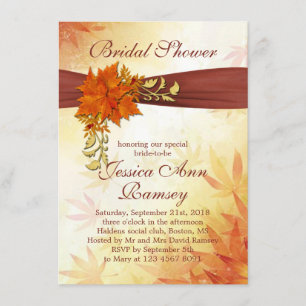 Red & golden Autumnal leaves Bridal Shower Invite