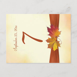 Red & golden Autumnal leaves Table number card