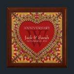 Red Golden Bohemian Wedding Anniversary Gift Box<br><div class="desc">Wooden boxes with customisable tiled lid : Bohemian inspired, golden decor lace borders in rich gold and vibrant reds - Exquisite and elegant custom Wedding, Anniversary or engagement present. Personalise with names, anniversary date and monogram or numbers - made into a wonderful wooden gift box to keep trinkets, jewellery box...</div>