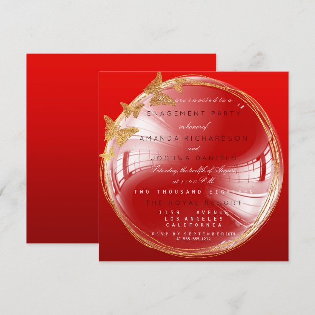 Red Golden Bubble Wedding Engagement Party Invitation (Front/Back)