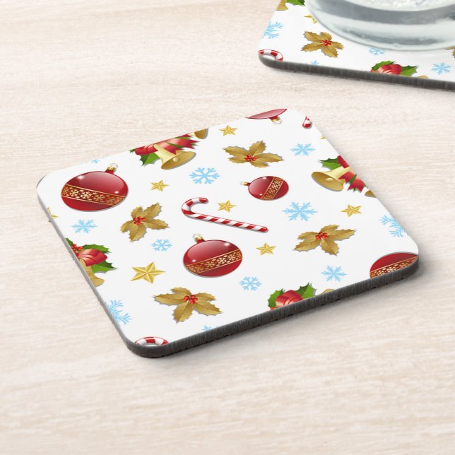 Red & Golden Christmas balls, Christmas holly Coaster (Left Side)