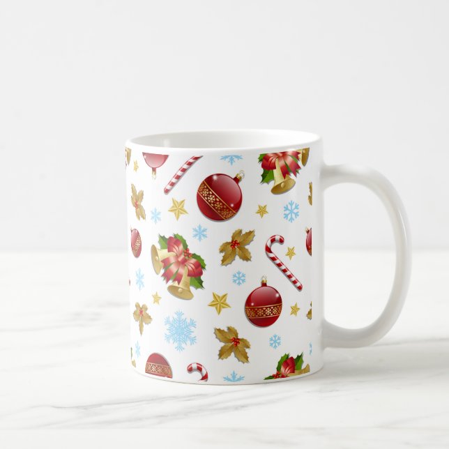 Red & Golden Christmas balls, Christmas holly Coffee Mug (Right)