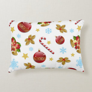 Red & Golden Christmas balls, Christmas holly Decorative Cushion