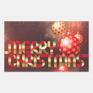 Red & Golden Christmas Balls Merry Christmas Rectangular Sticker