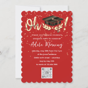 Red Golden Confetti Graduate Party QR Code Invitation