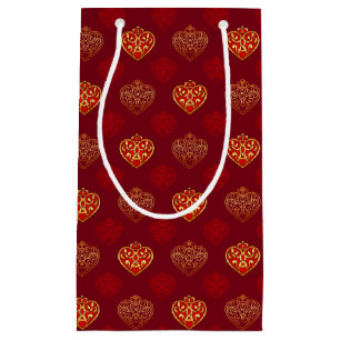 Red & Golden Crown Hearts Patterned Gift Bag