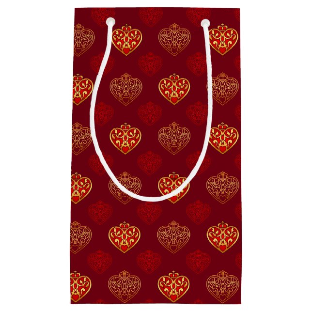 Red & Golden Crown Hearts Patterned Gift Bag (Front)