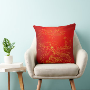 Red Golden Dragon Phoenix Lucky Omen Rejoicing Cushion
