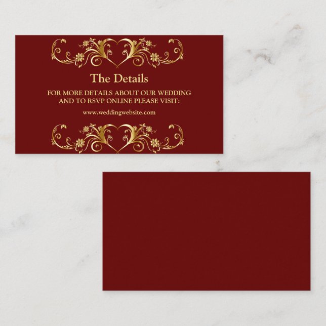 Red Golden Geometric Elegant Wedding Detail Enclosure Card (Front/Back)