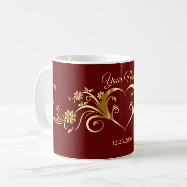 Red Golden Geometric Elegant Wedding Party Coffee Mug (Front Left)