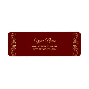 Red Golden Geometric Trendy Wedding Return Address Label