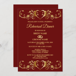 Red Golden Geometric Wedding Rehearsal Dinner Invitation