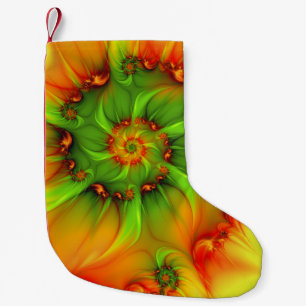 Red Golden Green Colours Abstract Fractal Art Small Christmas Stocking