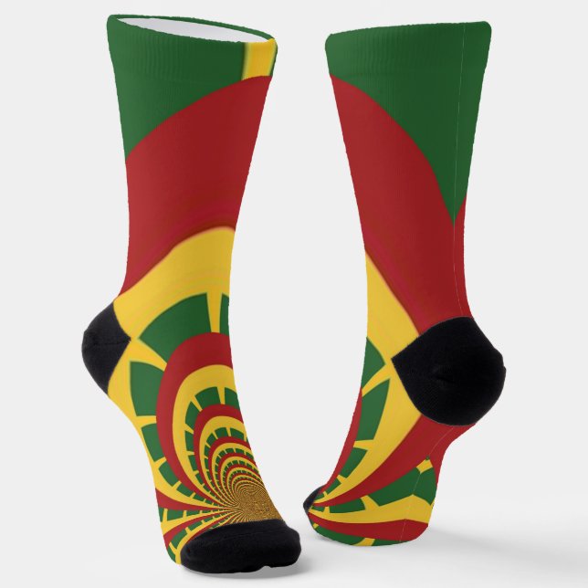 Red Golden Green Rasta Colours Reggae Is Fun Socks (Angled)