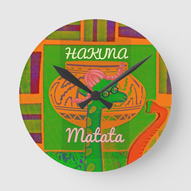 Red Golden Green Rasta Giraffe Colours Round Clock (Front)