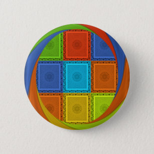Red Golden Green square  Curve 6 Cm Round Badge