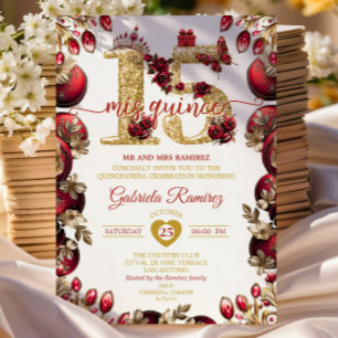 Red Golden Mis Quince 15 Quinceañera Invitation