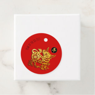 Red Golden Ox Papercut Chinese New Year 2021 RTag Favour Tags
