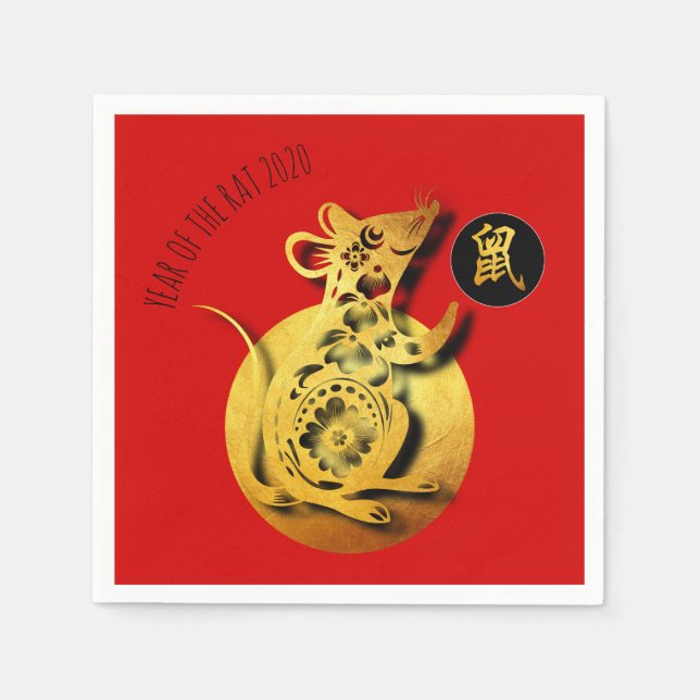 Red Golden Rat Papercut Chinese New Year 2020 PPN Napkin (Front)
