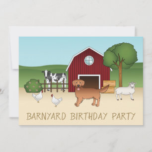 Red Golden Retriever At A Farm - Birthday Party  Invitation