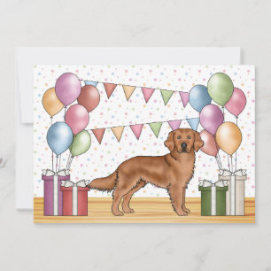 Red Golden Retriever Colourful Pastel Birthday Invitation
