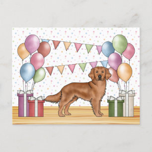 Red Golden Retriever Colourful Pastel Birthday Postcard