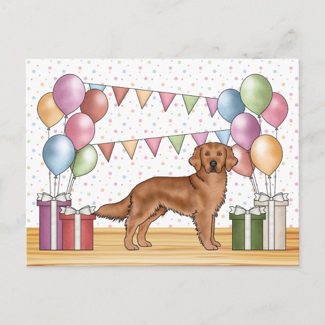 Red Golden Retriever Colourful Pastel Birthday Postcard (Front)