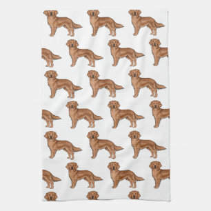 Red Golden Retriever Cute Cartoon Dog Pattern Tea Towel