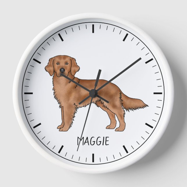 Red Golden Retriever Cute Dog With Custom Name Clock (Front)