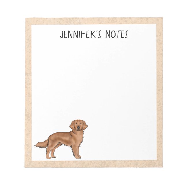 Red Golden Retriever Cute Dog With Custom Name Notepad (Front)
