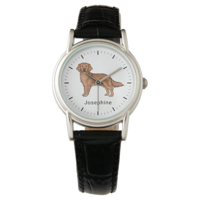 Red Golden Retriever Cute Dog With Custom Name Watch (Front)