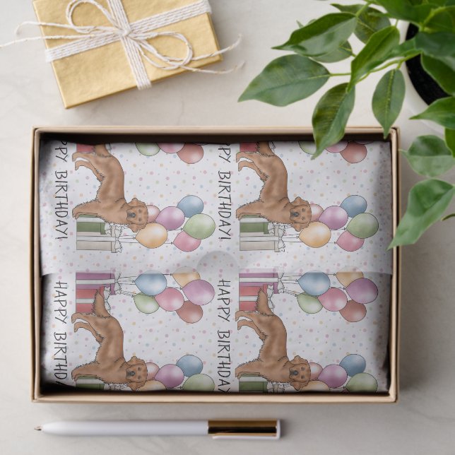 Red Golden Retriever Dog Colourful Happy Birthday Tissue Paper (Gift)