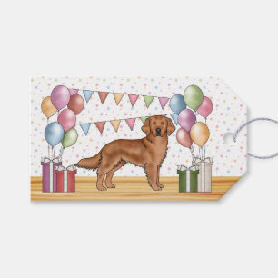 Red Golden Retriever Dog Colourful Pastel Birthday Gift Tags