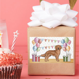 Red Golden Retriever Dog Colourful Pastel Birthday Rectangular Sticker